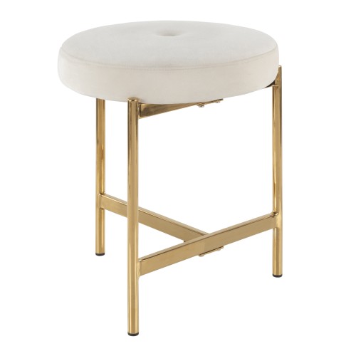 Chloe Vanity Stool (White Velvet + Gold Metal)